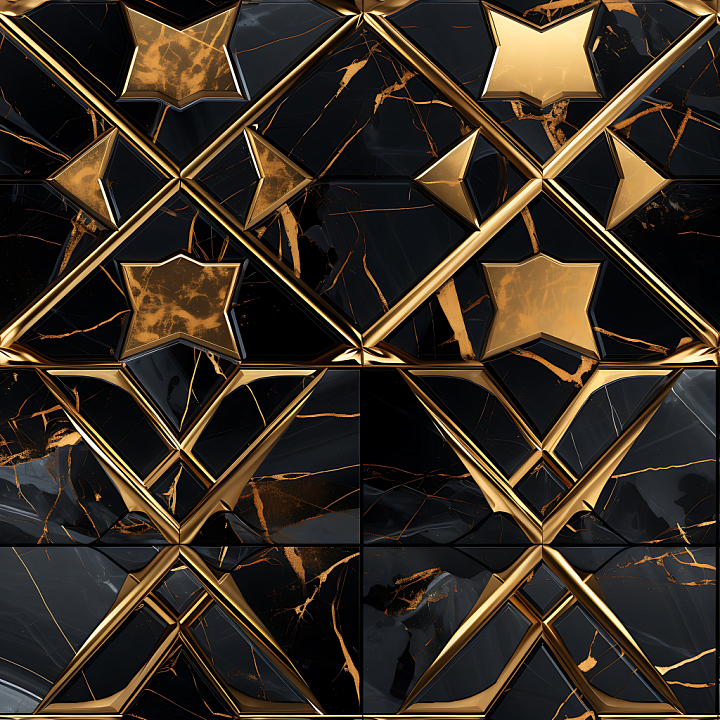 Black Marble and Gold Patterned Flooring seamless PBR texture preview