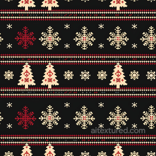 Christmas Fabric Texture With Pixelated Snowflake And Tree Pattern seamless All Christmas Digital paper PBR texture