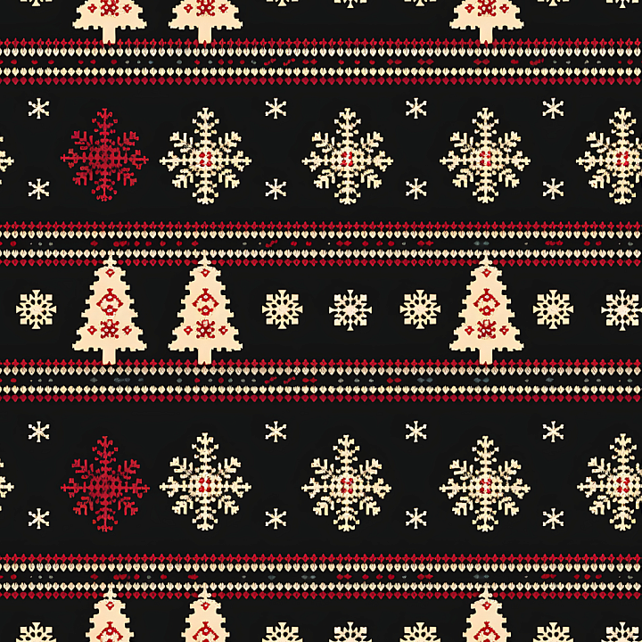 Christmas Knit Fabric with Red and Cream Snowflakes and Trees seamless PBR texture preview