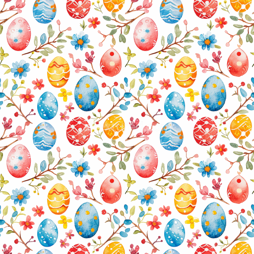Seamless 3D PBR Texture of Colorful Watercolor Easter Eggs and Floral Pattern