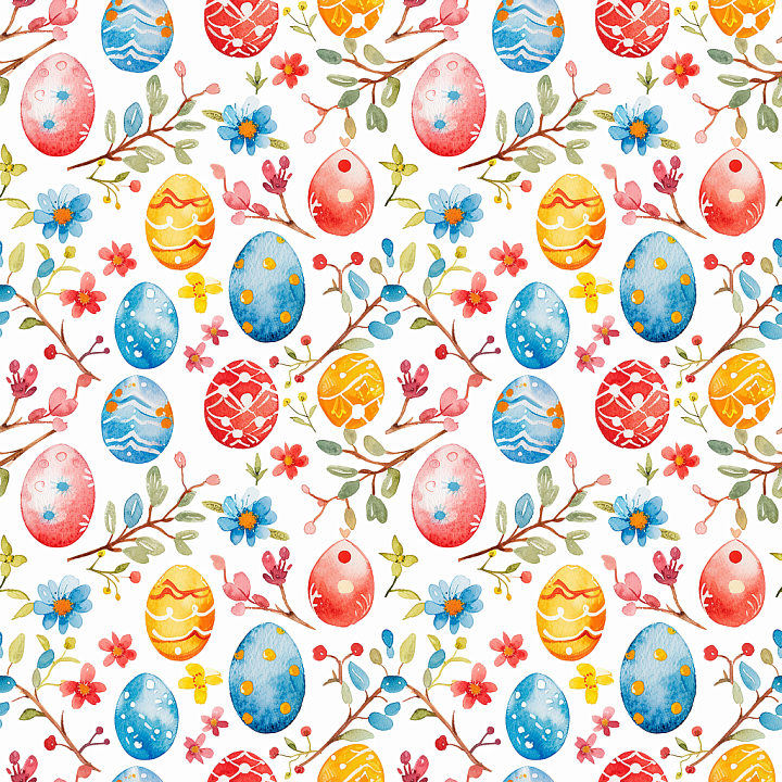 All Easter Digital paper of Colorful Watercolor Easter Eggs and Floral… seamless PBR texture preview