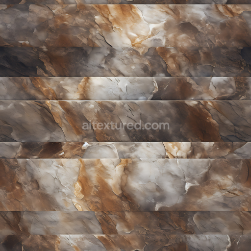 Seamless 3D Brown and Gray Marble Steps PBR Texture with Polished Stone Veins