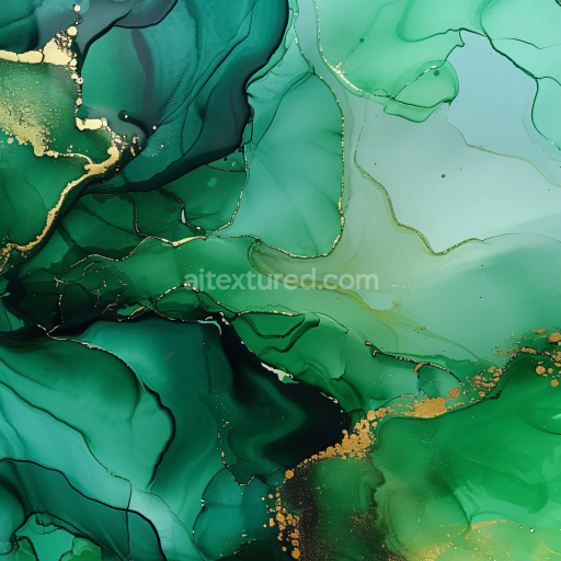 Seamless 3D Alcohol Ink PBR Texture Featuring Emerald Green Swirls with Gold Veining