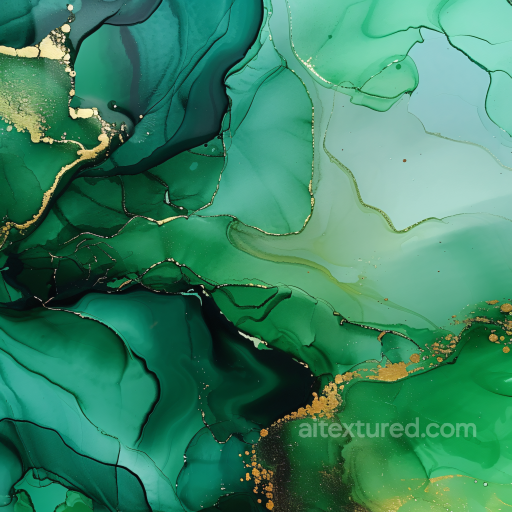Alcohol Ink PBR Texture Featuring Emerald Green Swirls with Gold Veining seamless Alcohol ink PBR texture