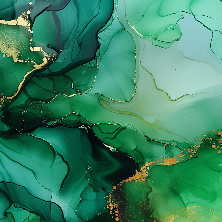 Alcohol Ink Featuring Emerald Green Swirls with Gold Veining seamless PBR texture preview
