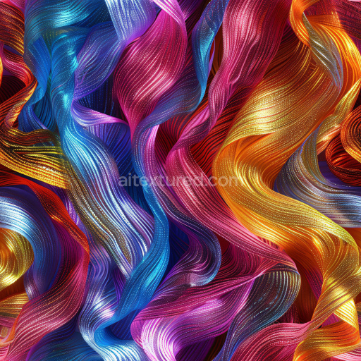 Seamless 3D PBR Texture of Glossy Multicolored Wavy Ribbons with Fine Line Detail