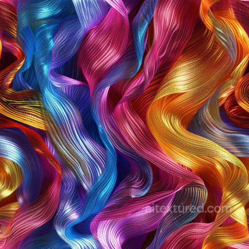Seamless 3D PBR Texture of Glossy Multicolored Wavy Ribbons with Fine Line Detail texture preview