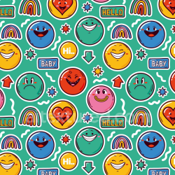 seamless Seamless 3D PBR playful happy face pattern texture with colorful cartoon emojis texture 8k free download PBR