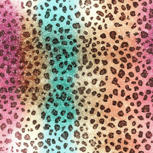 Seamless 3D PBR Colorful Leopard Print Fabric Texture with Gradient Stripes