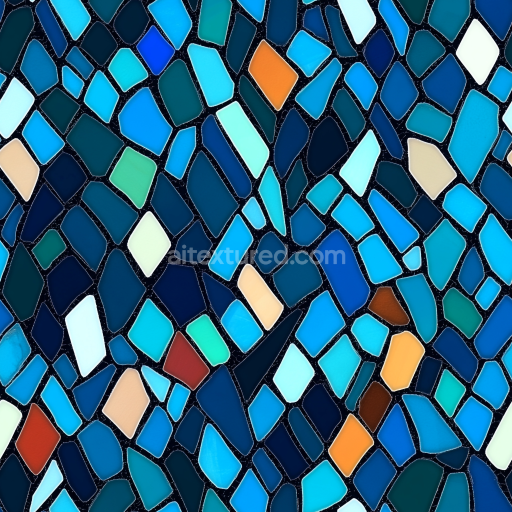 Seamless 3D Mosaic PBR Texture with Vibrant Blue Ceramic Tiles and Irregular Shapes texture preview
