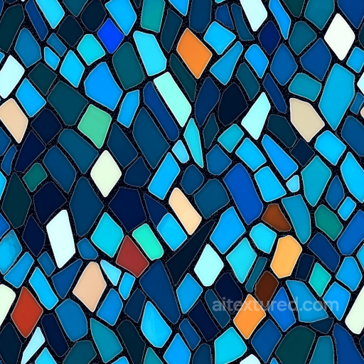 Mosaic PBR Texture with Vibrant Blue Ceramic Tiles and Irregular Shapes seamless Mosaic PBR texture
