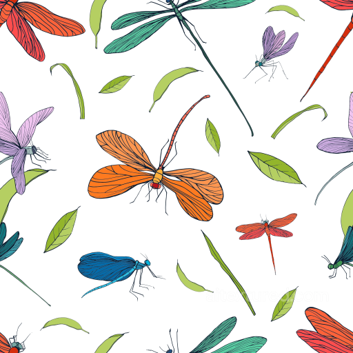 with Vibrant Dragonflies and Leaves Pattern seamless Dragonfly PBR texture