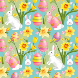 seamless Seamless 3D PBR Texture with Colorful Easter Eggs, Rabbits, and Daffodils texture 8k free download PBR