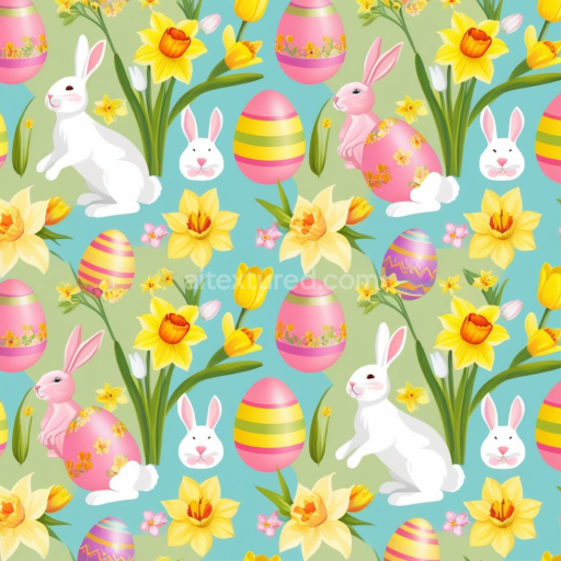 Preview — Seamless 3D PBR Texture with Colorful Easter Eggs, Rabbits, and Daffodils