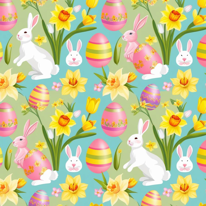 All Easter Digital paper of Easter Digital Paper with Bunnies, Eggs, an… seamless PBR texture preview