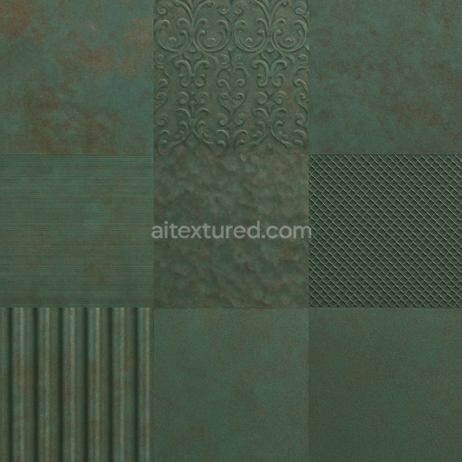 Seamless 3d texture pbr 8k oxidized copper surface with embossed metal and etched metal effects