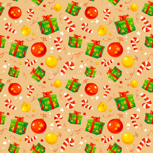 Seamless 3D PBR Texture of Colorful Christmas Digital Paper with Gift Boxes and Candy Canes