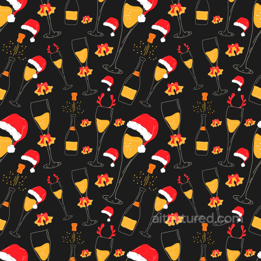 Digital Paper Texture with Festive Champagne and Holiday Icons seamless All Christmas Digital paper PBR texture