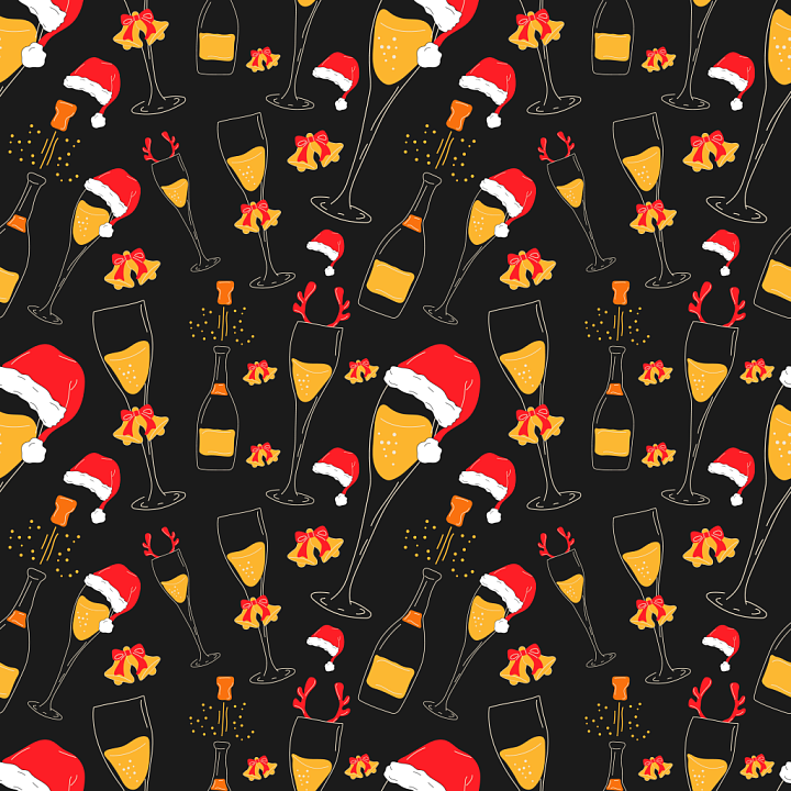 Christmas Digital Paper featuring Festive Champagne and Santa Hats seamless PBR texture preview