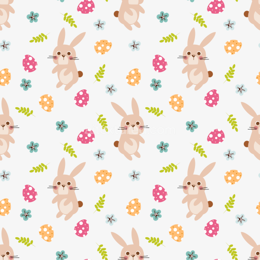Seamless 3D PBR Texture Featuring Cute Easter Bunny and Egg Pattern