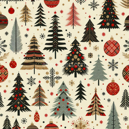 Seamless 3D PBR Texture of Stylized Christmas Trees and Ornaments