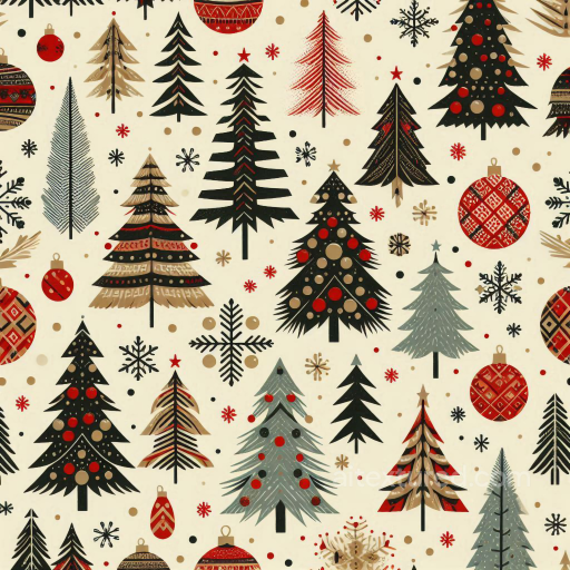 All Christmas Digital paper Texture of Stylized Christmas Trees and Ornaments seamless All Christmas Digital paper PBR texture