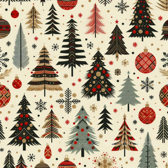 All Christmas Digital paper Texture of Stylized Christmas Trees and Ornaments All Christmas Digital paper texture preview