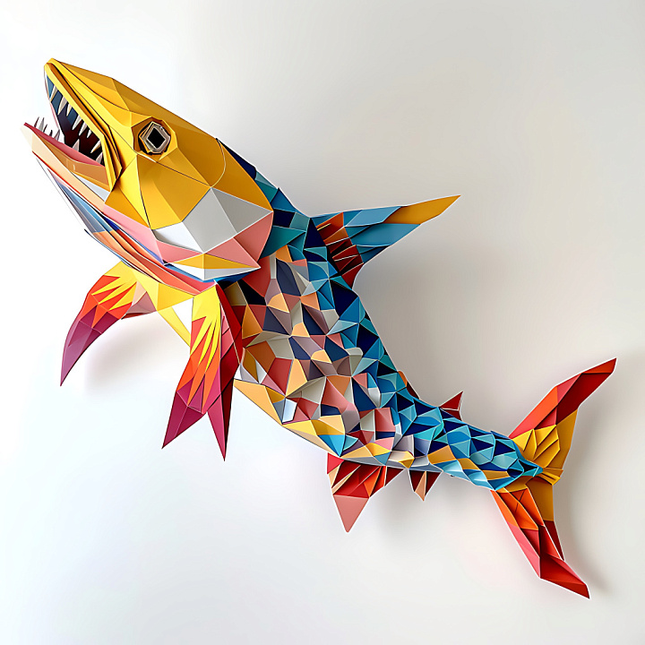 Featuring Geometric Barracuda Pattern in Vibrant Hues seamless PBR texture preview
