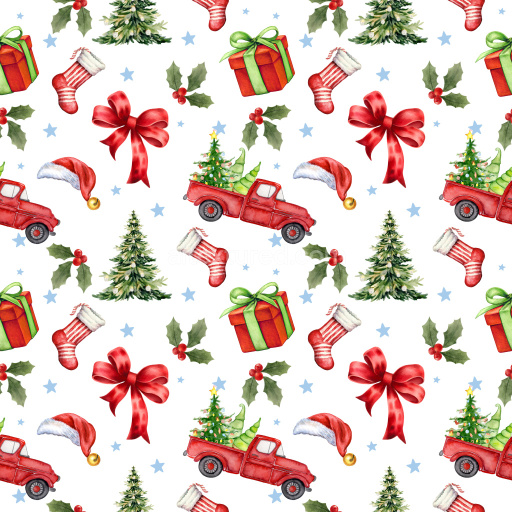 Pattern Bundle - Seamless 3D Pattern PBR Texture Featuring Watercolor Christmas Icons with Balanced Repeat texture preview