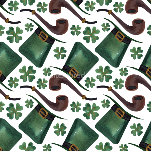 Seamless 3D PBR Texture with St Patrick's Hat, Pipes & Shamrocks