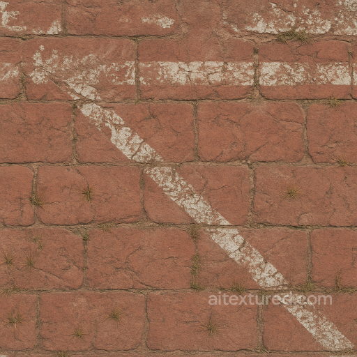 Brick Red With Paint Markings And Dry Surface Weathered Edges seamless Park pavement PBR texture
